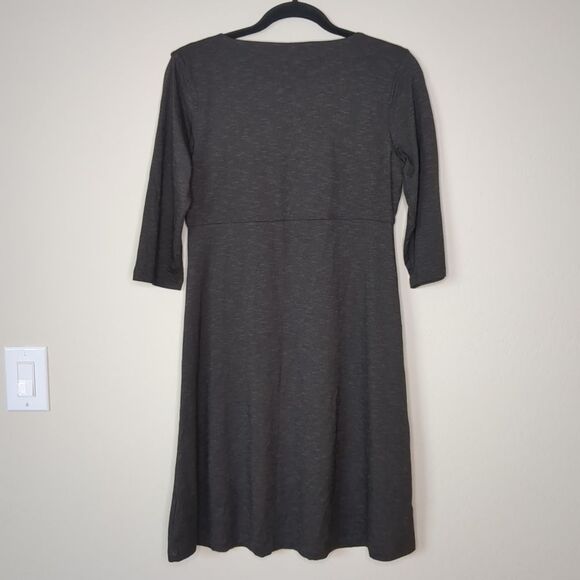 Horny Toad Fit and Flare Dress Charcoal Gray 3/4 Sleeve Empire Waist Size M - Picture 2 of 7